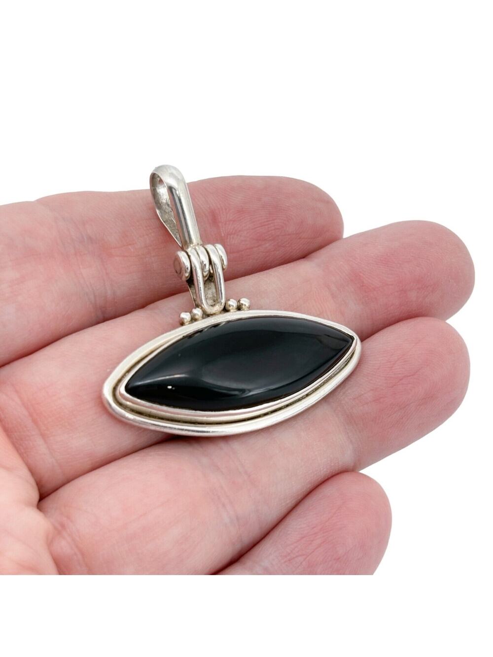 Vintage Sterling Silver 925 Black Onyx Hinged Pendant